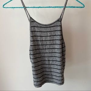Brandy Melville Grey and Black Striped Tank Top